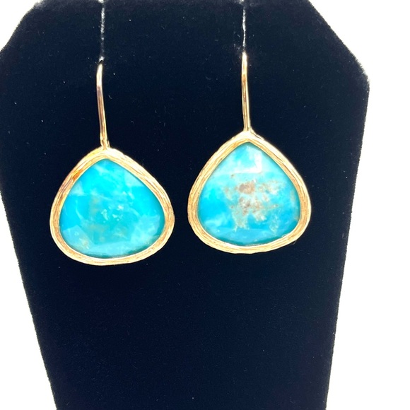 Blue Kingman Turquoise 18KT Yellow Gold Over Sterling Silver Earrings - Picture 8 of 13